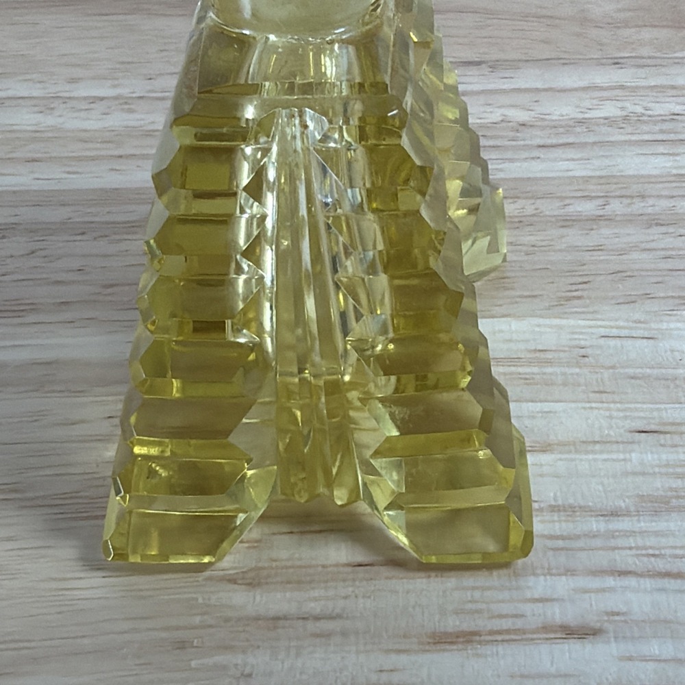 Art Deco Yellow Cut Crystal Glass Etched Perfume Bottle With Stopper Czech - Picture 10 of 15